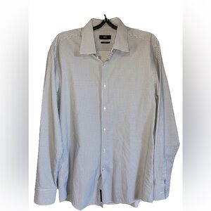 HUGO BOSS DRESS MENS SHIRT  SIZE 42/16.5 SLIM FIT MADE IN ITALY BLUE & White